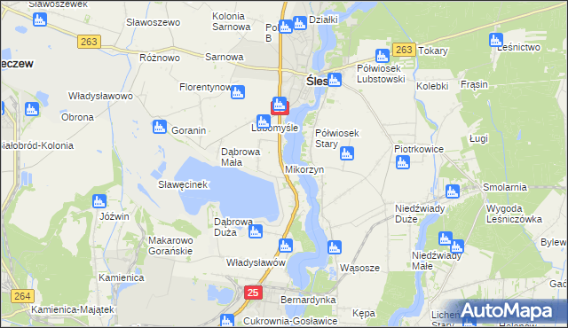 mapa Mikorzyn gmina Ślesin, Mikorzyn gmina Ślesin na mapie Targeo