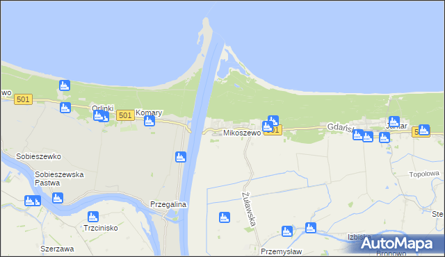 mapa Mikoszewo, Mikoszewo na mapie Targeo