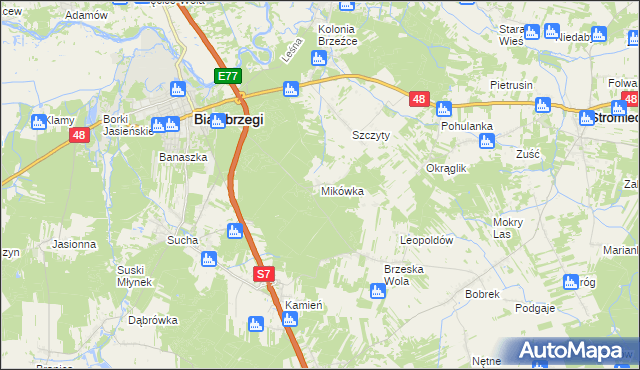 mapa Mikówka gmina Białobrzegi, Mikówka gmina Białobrzegi na mapie Targeo