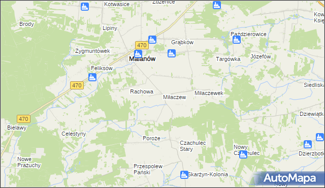 mapa Miłaczew gmina Malanów, Miłaczew gmina Malanów na mapie Targeo