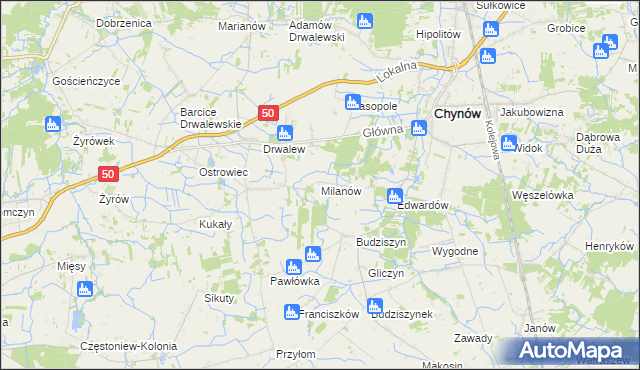 mapa Milanów gmina Chynów, Milanów gmina Chynów na mapie Targeo