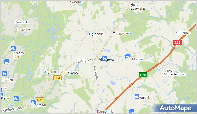 mapa Milejewo powiat elbląski, Milejewo powiat elbląski na mapie Targeo