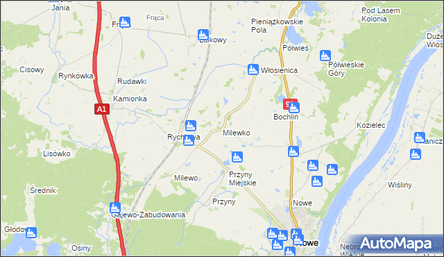 mapa Milewko gmina Nowe, Milewko gmina Nowe na mapie Targeo