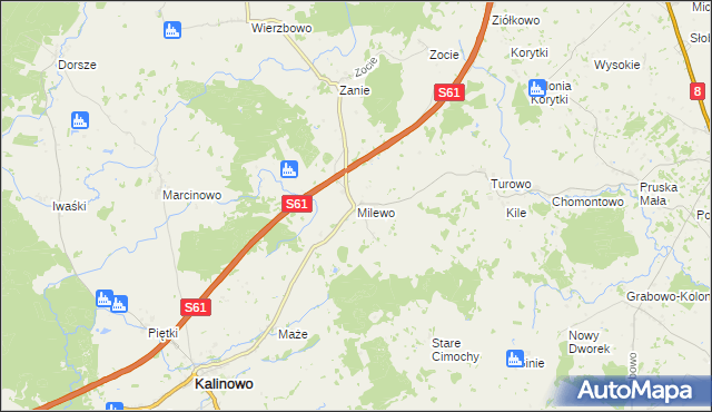 mapa Milewo gmina Kalinowo, Milewo gmina Kalinowo na mapie Targeo