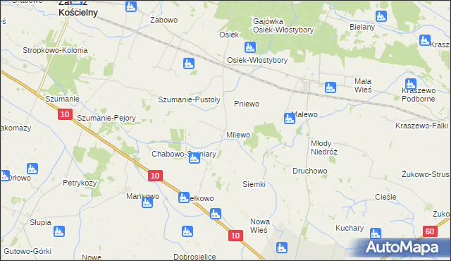 mapa Milewo gmina Zawidz, Milewo gmina Zawidz na mapie Targeo