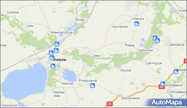 mapa Milin gmina Mietków, Milin gmina Mietków na mapie Targeo