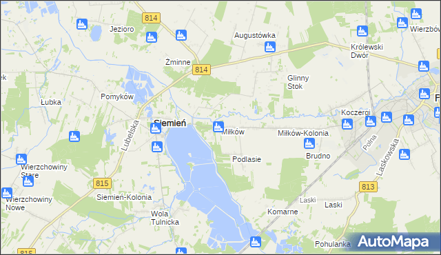 mapa Miłków gmina Siemień, Miłków gmina Siemień na mapie Targeo