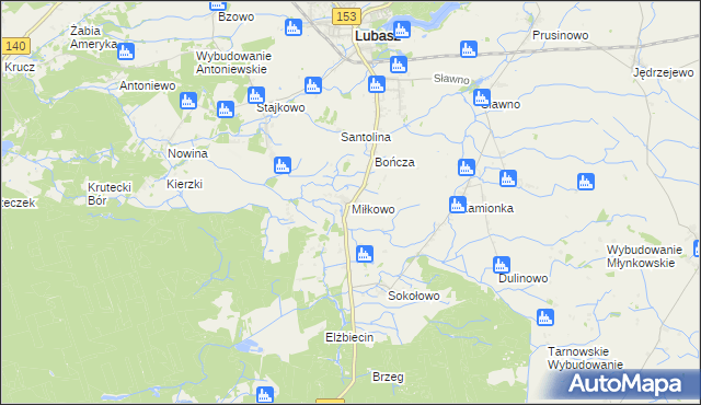 mapa Miłkowo gmina Lubasz, Miłkowo gmina Lubasz na mapie Targeo