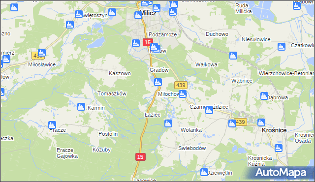 mapa Miłochowice, Miłochowice na mapie Targeo