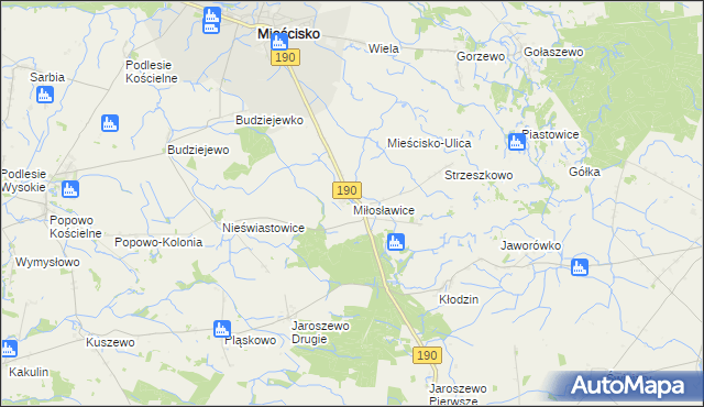 mapa Miłosławice gmina Mieścisko, Miłosławice gmina Mieścisko na mapie Targeo