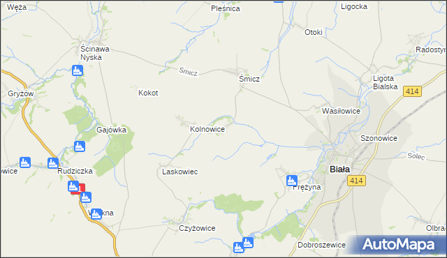 mapa Miłowice gmina Biała, Miłowice gmina Biała na mapie Targeo