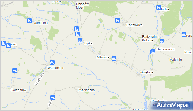 mapa Miłowice gmina Dziadowa Kłoda, Miłowice gmina Dziadowa Kłoda na mapie Targeo