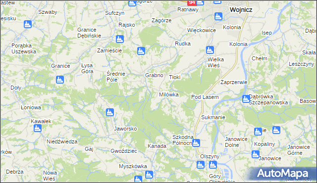 mapa Milówka gmina Wojnicz, Milówka gmina Wojnicz na mapie Targeo