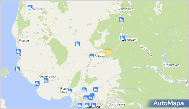 mapa Miłowo gmina Stepnica, Miłowo gmina Stepnica na mapie Targeo