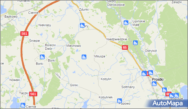 mapa Miłusze, Miłusze na mapie Targeo