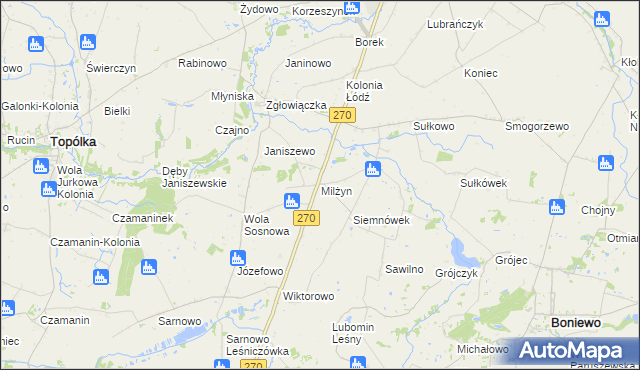 mapa Milżyn, Milżyn na mapie Targeo