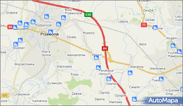 mapa Mirocin, Mirocin na mapie Targeo