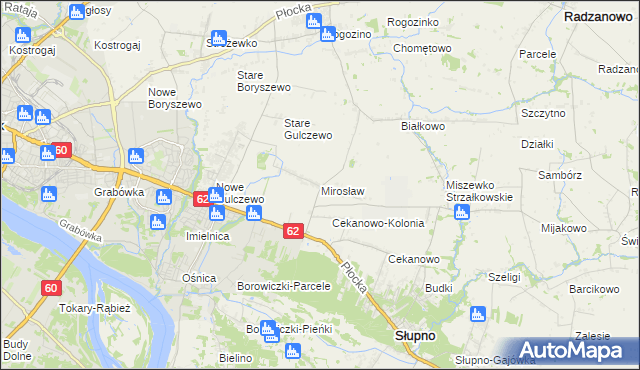 mapa Mirosław gmina Słupno, Mirosław gmina Słupno na mapie Targeo