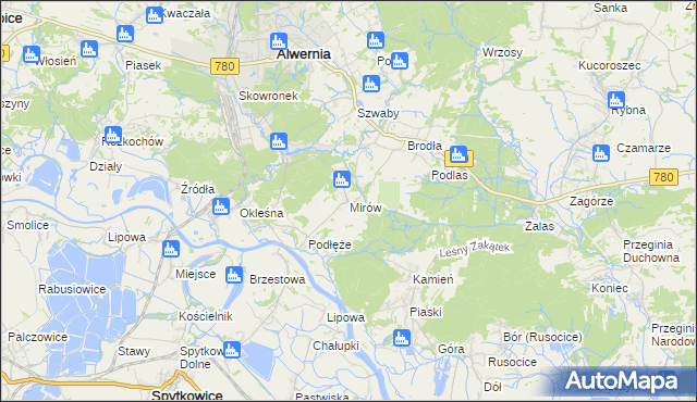 mapa Mirów gmina Alwernia, Mirów gmina Alwernia na mapie Targeo