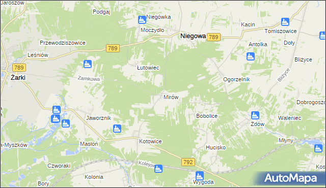 mapa Mirów gmina Niegowa, Mirów gmina Niegowa na mapie Targeo