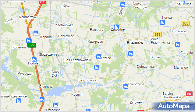 mapa Mirowice gmina Grójec, Mirowice gmina Grójec na mapie Targeo