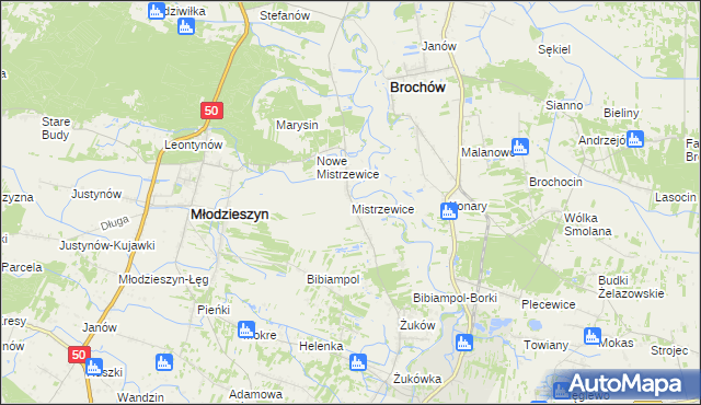 mapa Mistrzewice, Mistrzewice na mapie Targeo