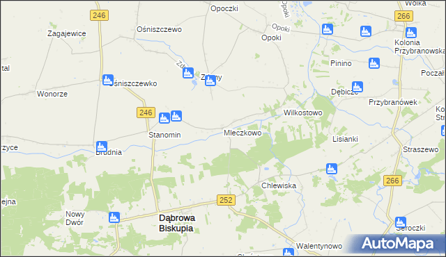 mapa Mleczkowo gmina Dąbrowa Biskupia, Mleczkowo gmina Dąbrowa Biskupia na mapie Targeo