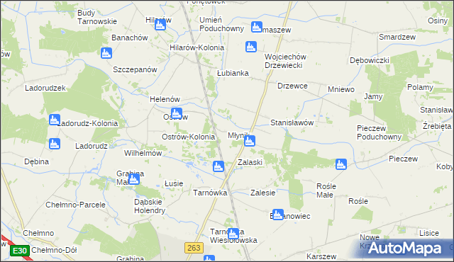 mapa Młynik gmina Olszówka, Młynik gmina Olszówka na mapie Targeo