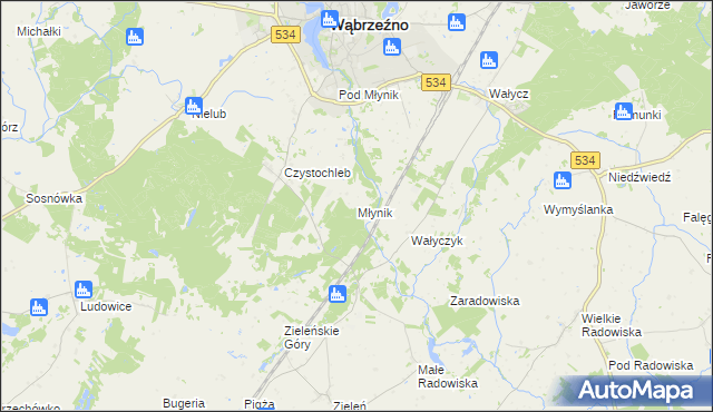 mapa Młynik gmina Ryńsk, Młynik gmina Ryńsk na mapie Targeo