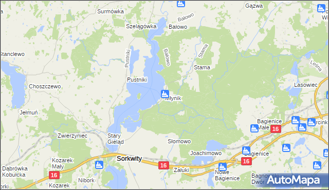 mapa Młynik gmina Sorkwity, Młynik gmina Sorkwity na mapie Targeo