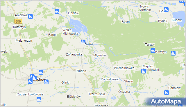 mapa Młyniska gmina Michów, Młyniska gmina Michów na mapie Targeo
