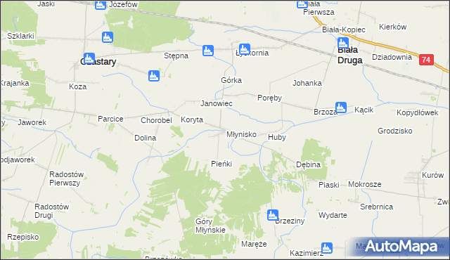 mapa Młynisko gmina Biała, Młynisko gmina Biała na mapie Targeo