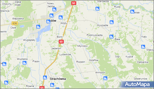 mapa Młynisko gmina Strachówka, Młynisko gmina Strachówka na mapie Targeo