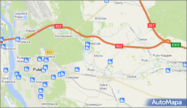 mapa Młynki gmina Końskowola, Młynki gmina Końskowola na mapie Targeo