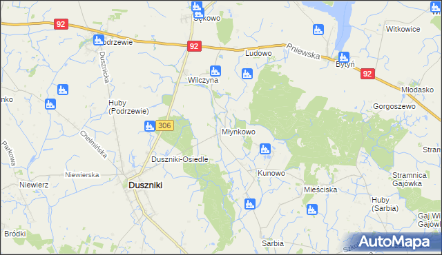 mapa Młynkowo gmina Duszniki, Młynkowo gmina Duszniki na mapie Targeo