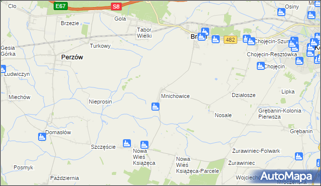 mapa Mnichowice gmina Bralin, Mnichowice gmina Bralin na mapie Targeo