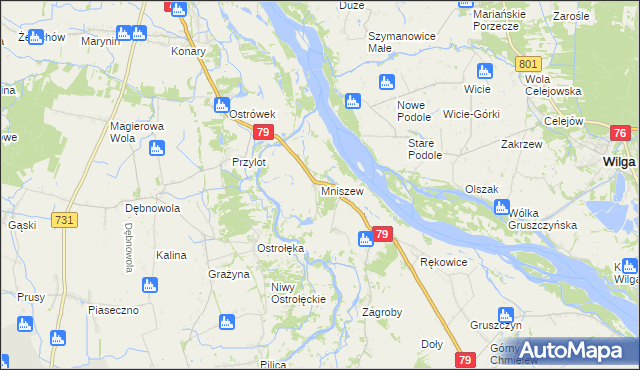 mapa Mniszew gmina Magnuszew, Mniszew gmina Magnuszew na mapie Targeo