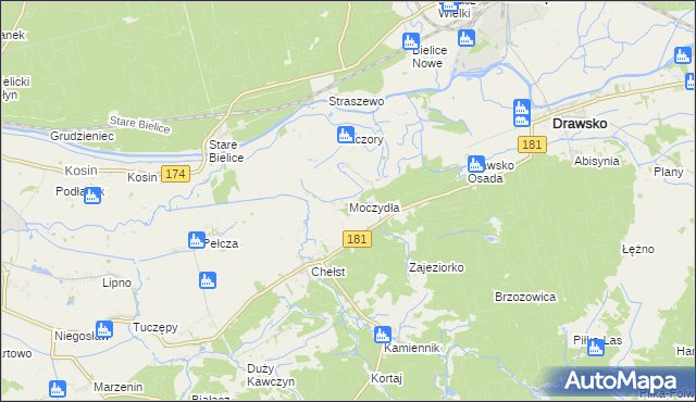 mapa Moczydła gmina Drawsko, Moczydła gmina Drawsko na mapie Targeo