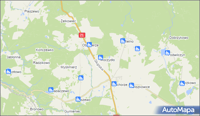 mapa Moczydło gmina Trzebielino, Moczydło gmina Trzebielino na mapie Targeo