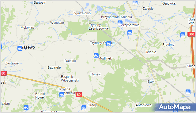 mapa Modlinek gmina Wąsewo, Modlinek gmina Wąsewo na mapie Targeo