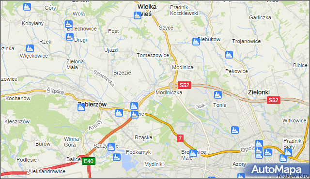 mapa Modlniczka, Modlniczka na mapie Targeo