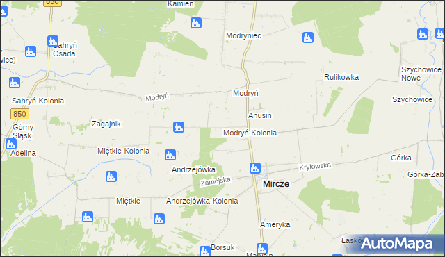 mapa Modryń-Kolonia, Modryń-Kolonia na mapie Targeo