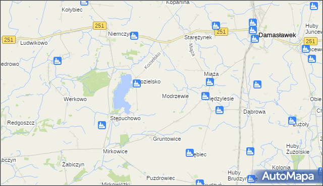mapa Modrzewie gmina Damasławek, Modrzewie gmina Damasławek na mapie Targeo