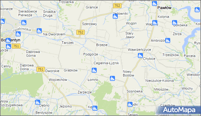 mapa Modrzewie gmina Pawłów, Modrzewie gmina Pawłów na mapie Targeo