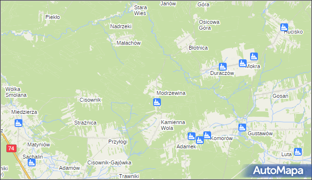 mapa Modrzewina gmina Stąporków, Modrzewina gmina Stąporków na mapie Targeo