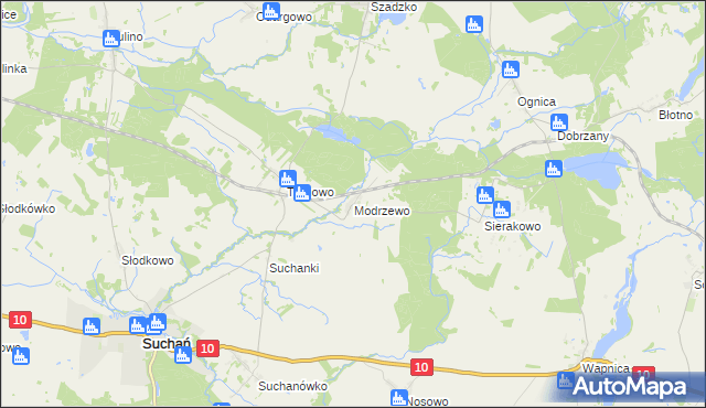 mapa Modrzewo, Modrzewo na mapie Targeo