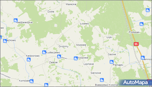 mapa Modzele gmina Grajewo, Modzele gmina Grajewo na mapie Targeo