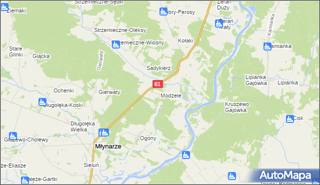 mapa Modzele gmina Młynarze, Modzele gmina Młynarze na mapie Targeo