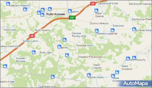 mapa Modzele-Górki, Modzele-Górki na mapie Targeo