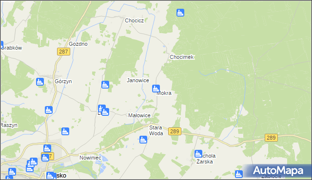 mapa Mokra gmina Lubsko, Mokra gmina Lubsko na mapie Targeo